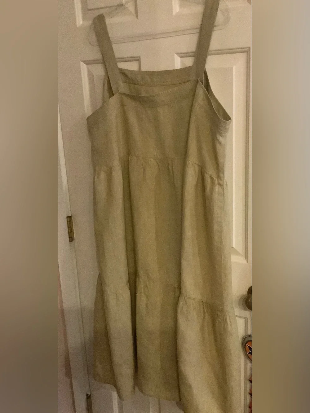 Eileen Fisher Light Beige Tiered Linen Sundress, 2X.